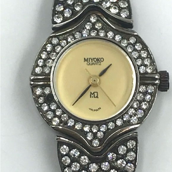 Vintage 1980s Miyoko Art Deco Rhinestone Quartz Watch